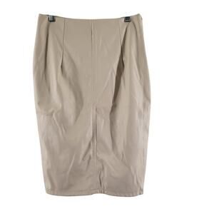 Ramisu Collection Faux Leather Pencil Skirt Front Slit Womens Medium Beige Cream